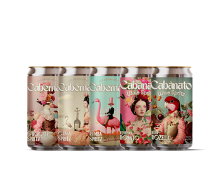 All six Cabanato wine spritz cans arranged together showing the complete flavour collection