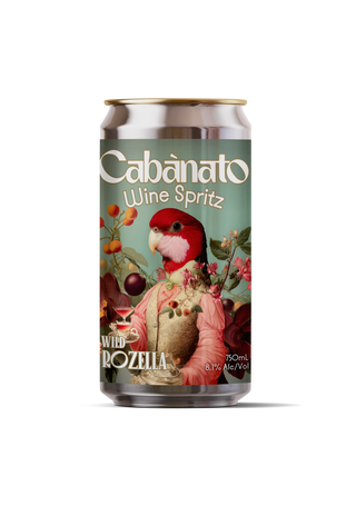 Cabanato Wild Rozella can with vibrant Australian native bird and hibiscus label artwork